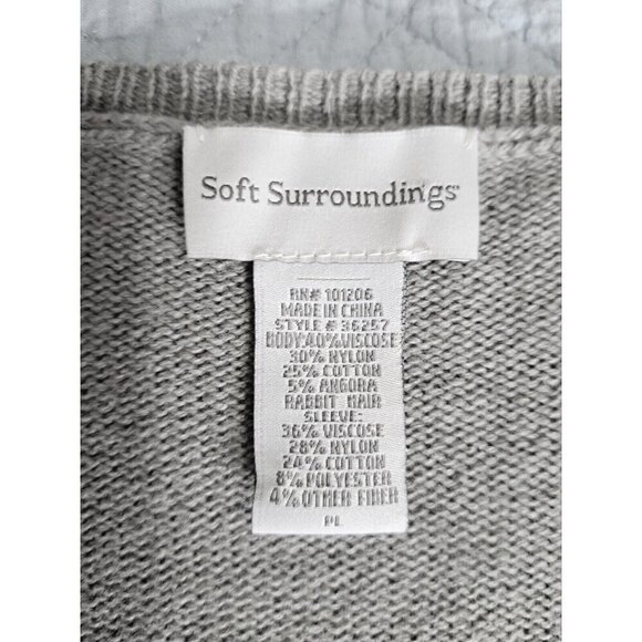 Soft Surroundings Women's PL Gray Angora Blend V-Neck 3/4 Sleeve Sweater - Picture 2 of 6